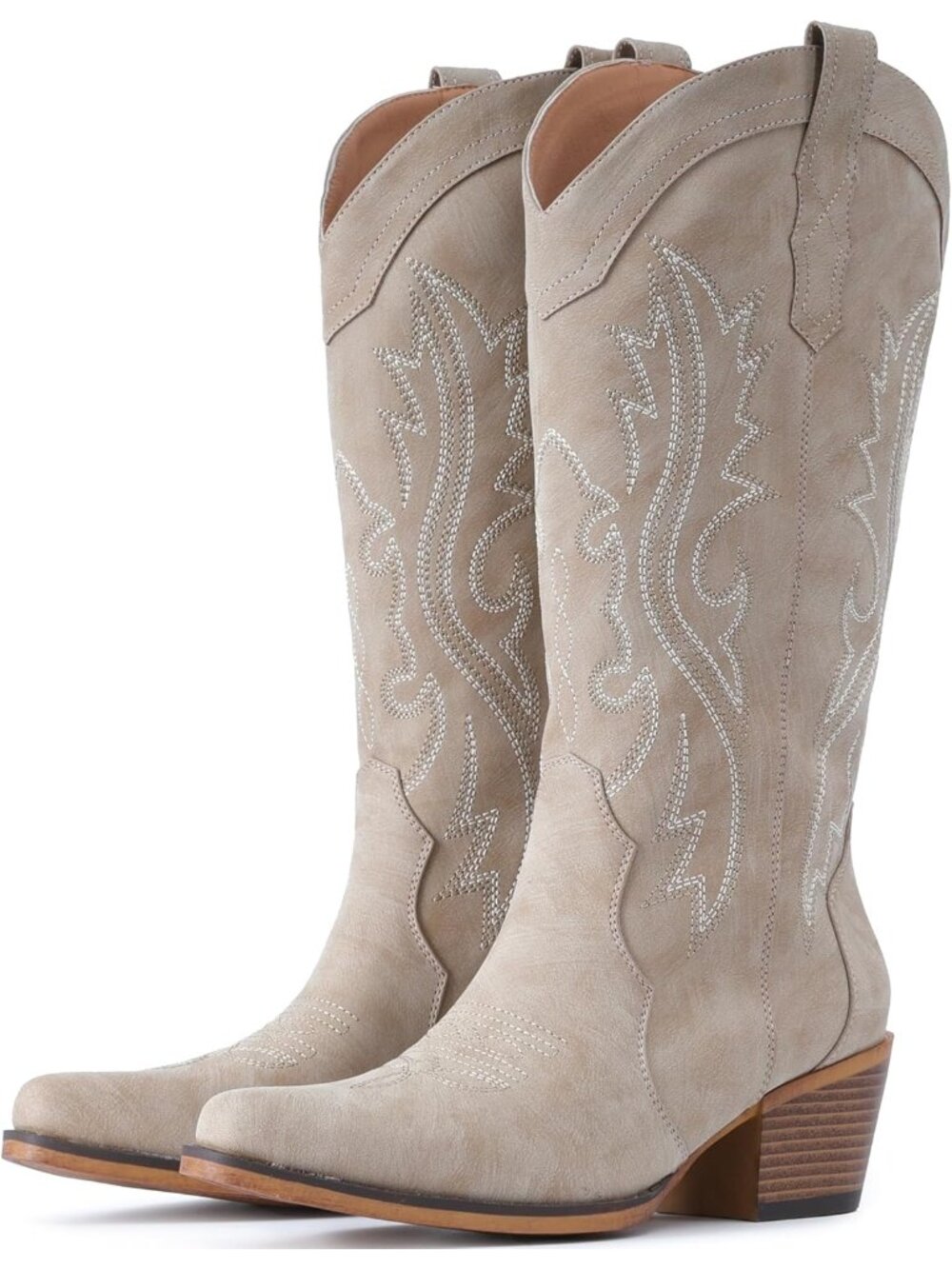 Women's Western Cowgirl Boots With Chunky Heel Mid Calf Snip Toe Camel Boots